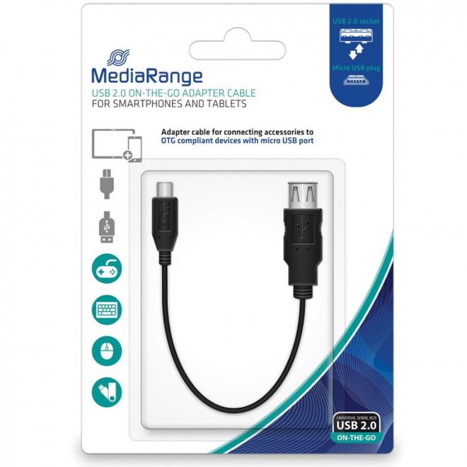 Καλώδιο MediaRange USB On-The-Go adaptor cable Micro USB 2.0 plug/USB 2.0 socket 20CM Black (MRCS168) - 4260459613015