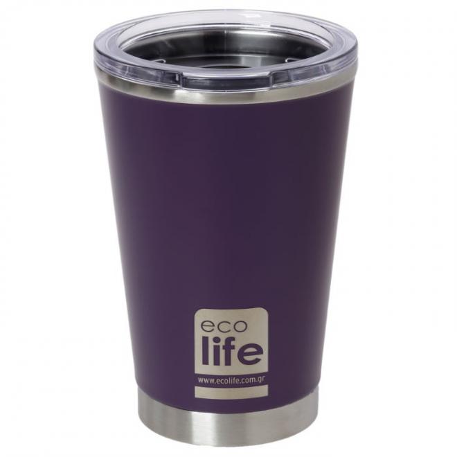 Θερμός ανοξείδωτος Ecolife Coffee Dark Purple 370ml με διάφανο καπάκι - 5208009001928